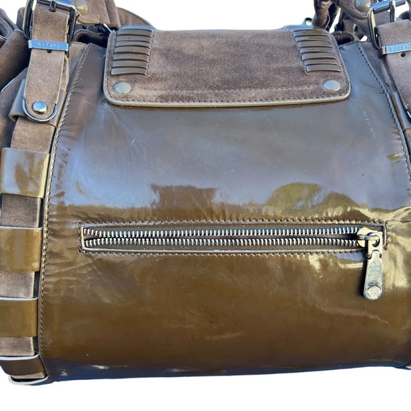 Gianni Versace Suede Brown Patent Leather Bag Shoulder Hobo Shopper Drawstring - Picture 11 of 15